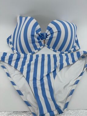 Shade & Shore Blue and White Striped Push-Up Bikini top size 36DDD bottom XL NWT